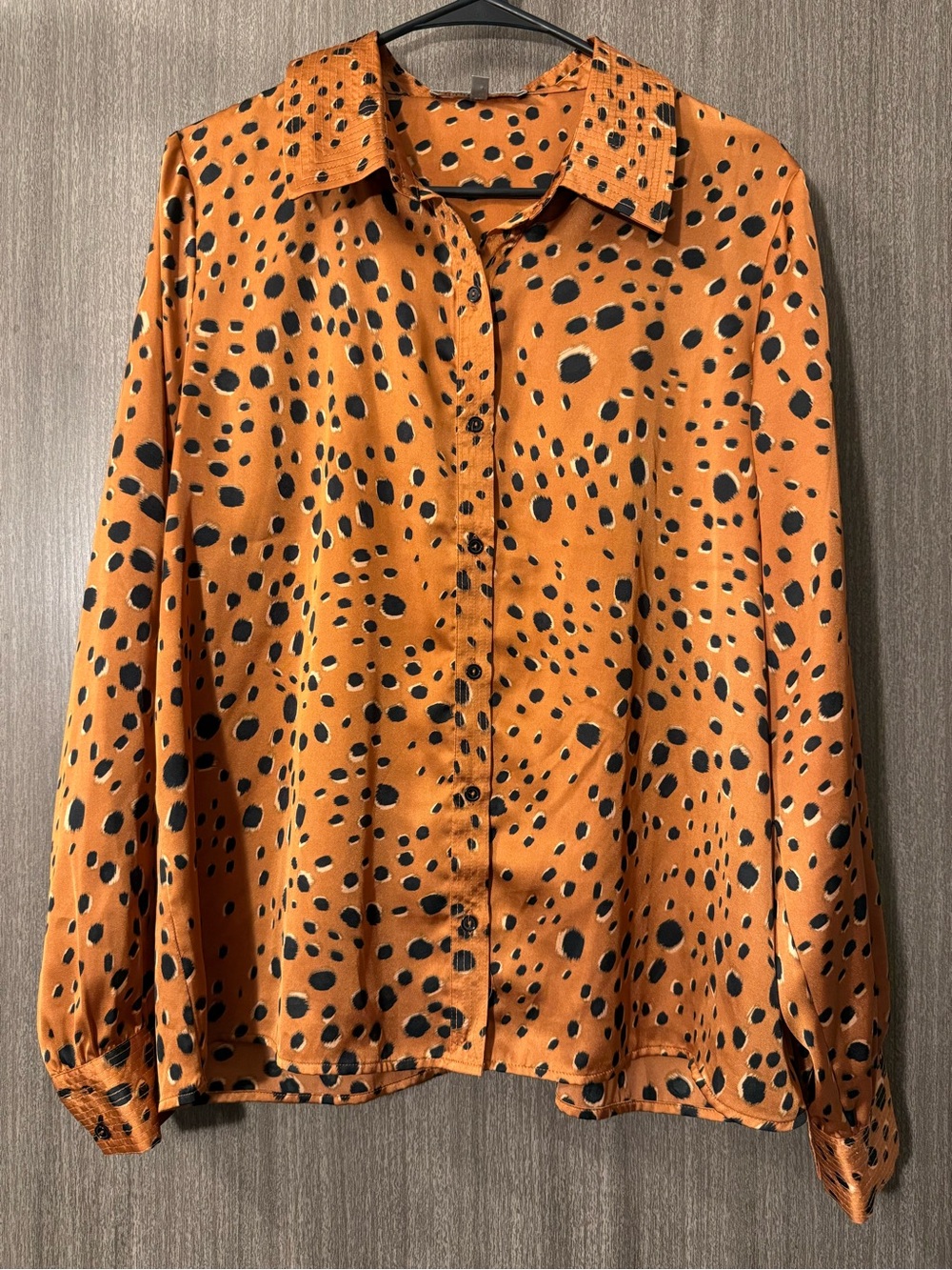 Daniel Rainn Orange Button-Down Shirt with Black Spot Print